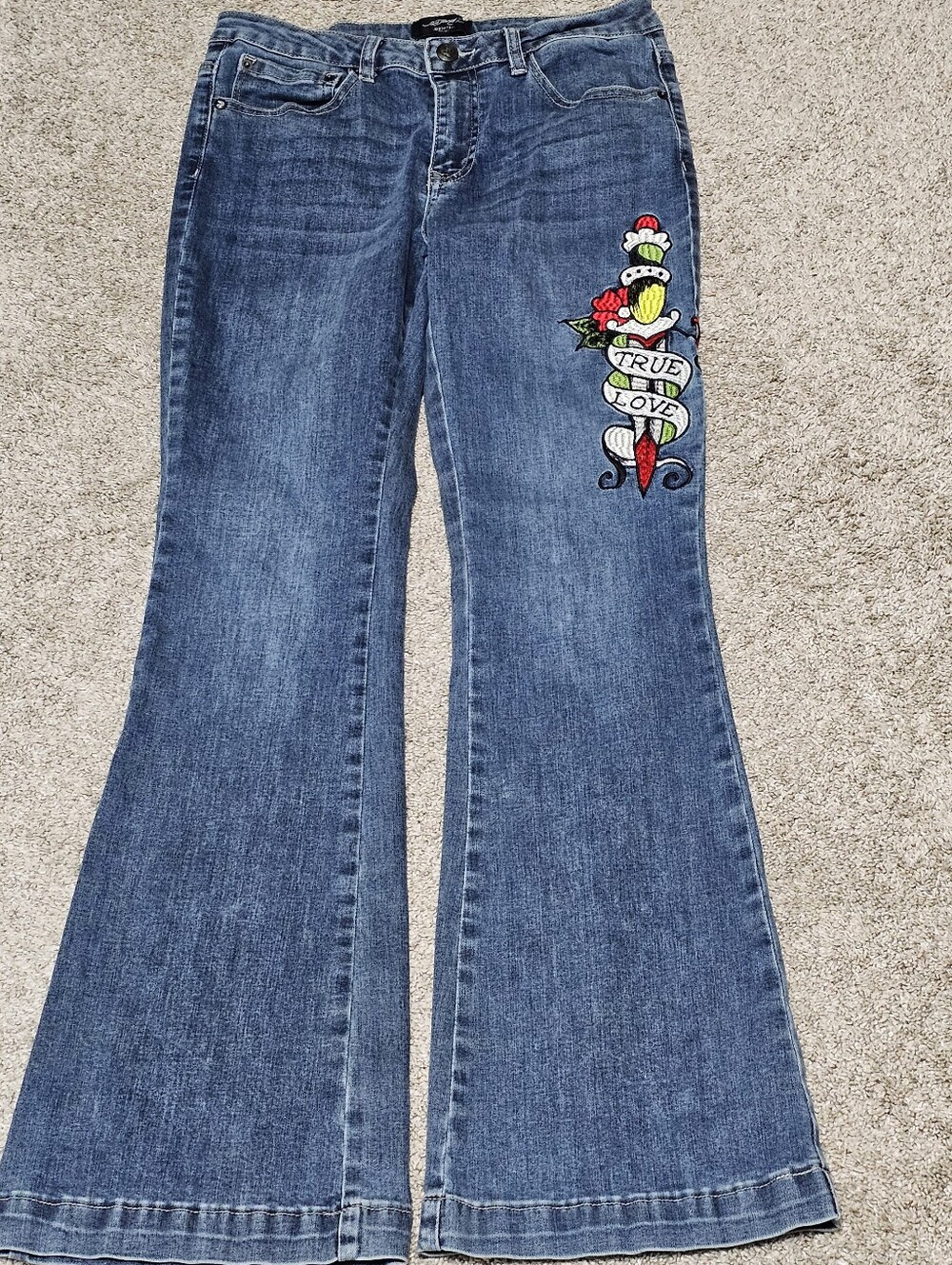 Ed Hardy Embroidered "True Love" Fit and Flare Jeans Size 30